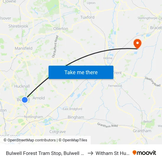Bulwell Forest Tram Stop, Bulwell Forest to Witham St Hughs map