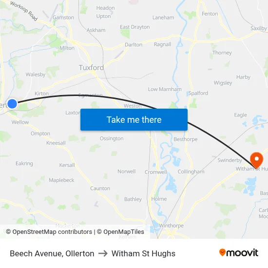 Beech Avenue, Ollerton to Witham St Hughs map