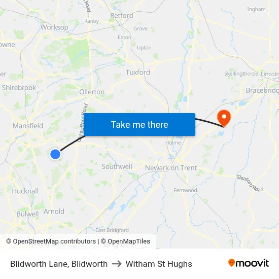 Blidworth Lane, Blidworth to Witham St Hughs map