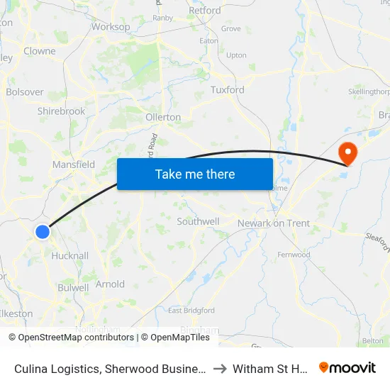 Culina Logistics, Sherwood Business Park to Witham St Hughs map