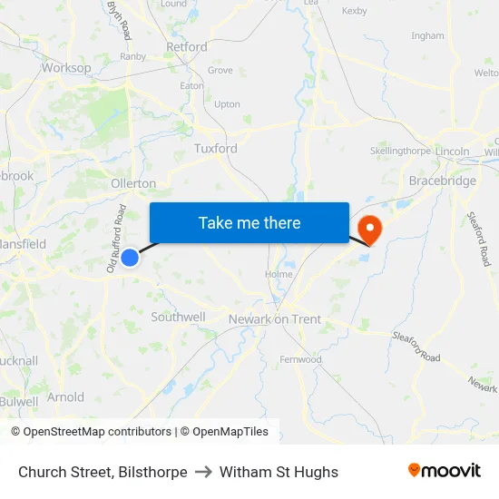 Church Street, Bilsthorpe to Witham St Hughs map