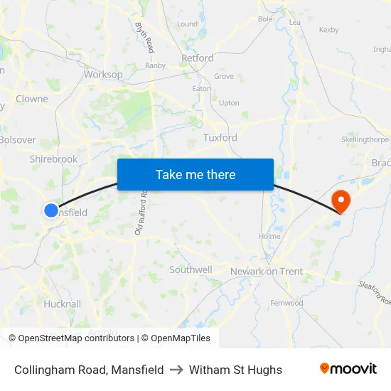 Collingham Road, Mansfield to Witham St Hughs map