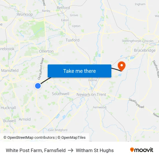 White Post Farm, Farnsfield to Witham St Hughs map