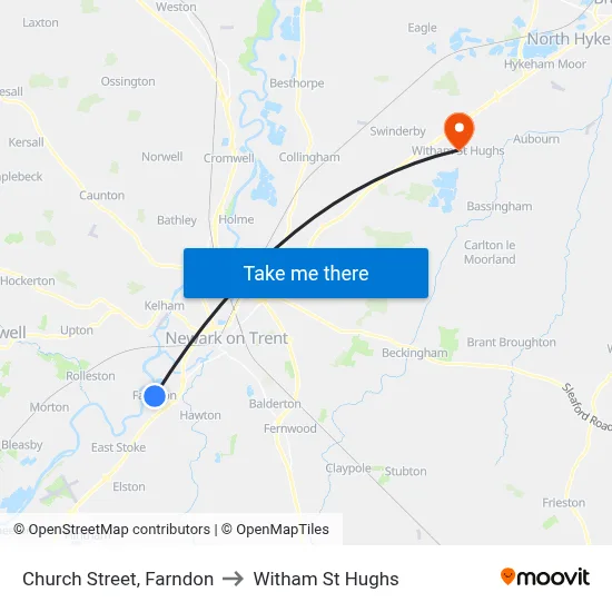 Church Street, Farndon to Witham St Hughs map