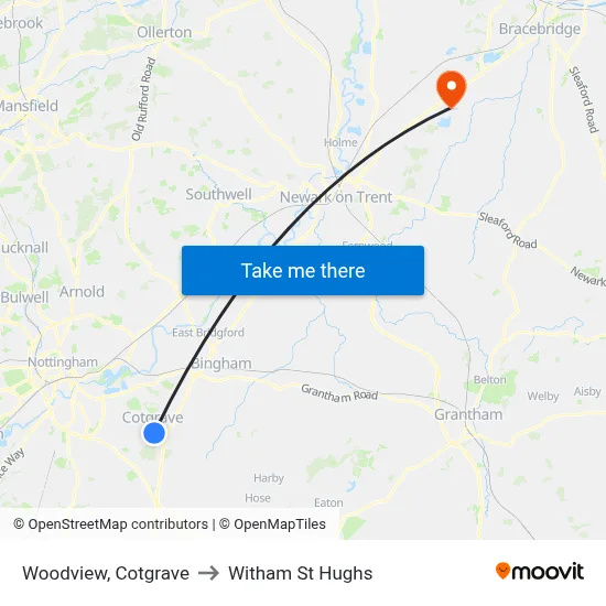Woodview, Cotgrave to Witham St Hughs map
