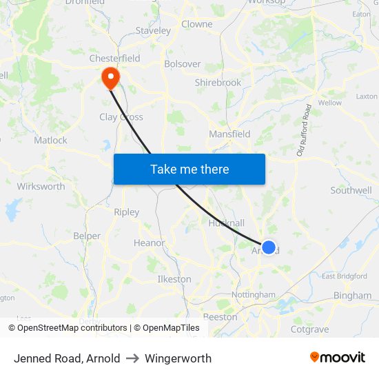 Jenned Road, Arnold to Wingerworth map