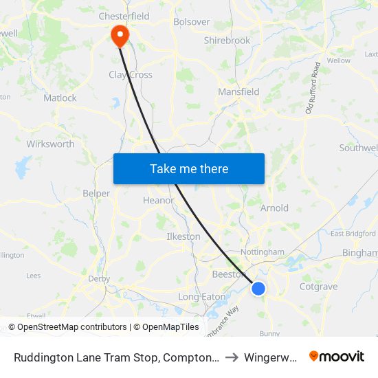 Ruddington Lane Tram Stop, Compton Acres to Wingerworth map