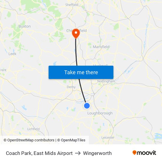 Coach Park, East Mids Airport to Wingerworth map