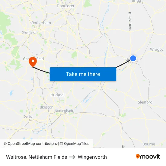 Waitrose, Nettleham Fields to Wingerworth map