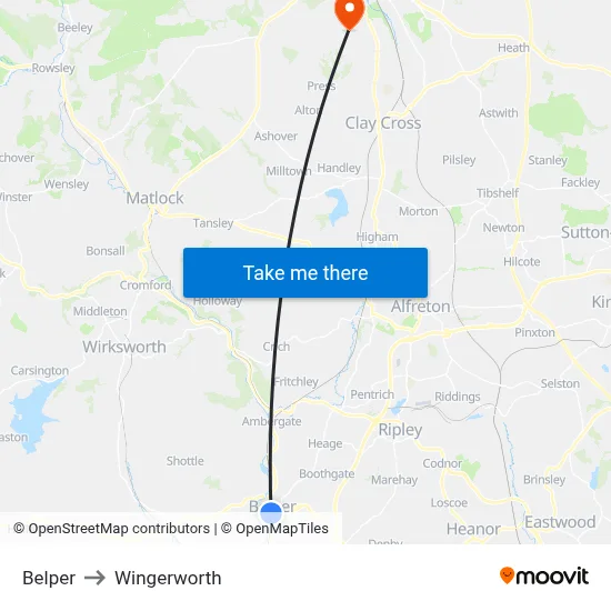 Belper to Wingerworth map