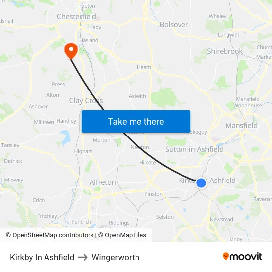 Kirkby In Ashfield to Wingerworth map
