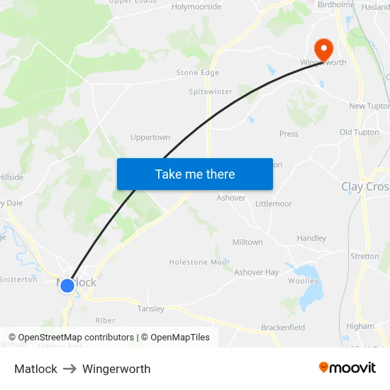 Matlock to Wingerworth map