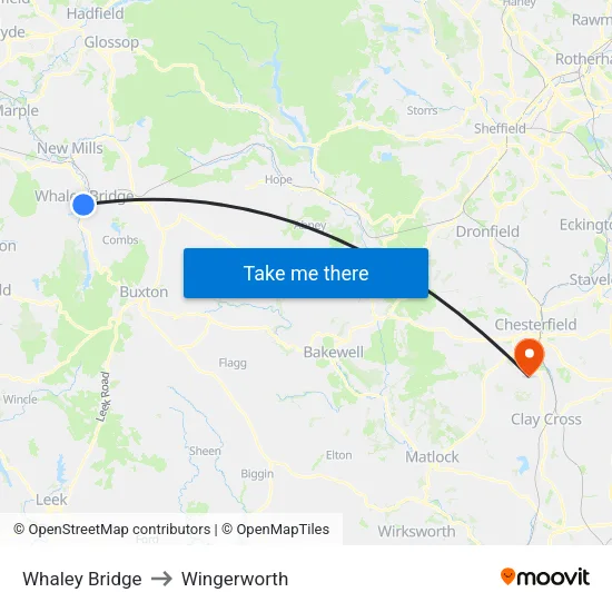 Whaley Bridge to Wingerworth map