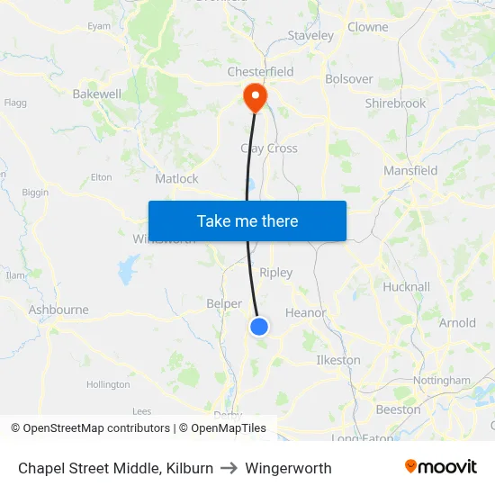 Chapel Street Middle, Kilburn to Wingerworth map