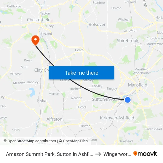 Amazon Summit Park, Sutton In Ashfield to Wingerworth map
