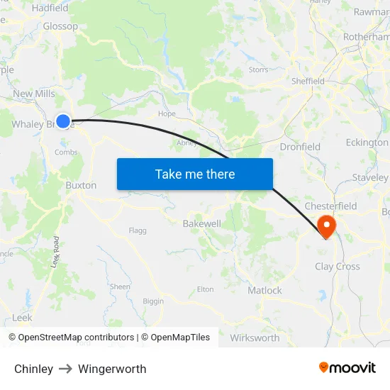 Chinley to Wingerworth map