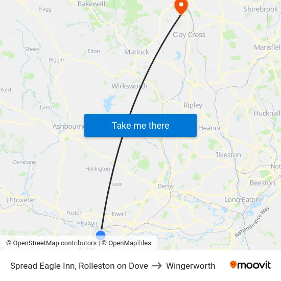 Spread Eagle Inn, Rolleston on Dove to Wingerworth map