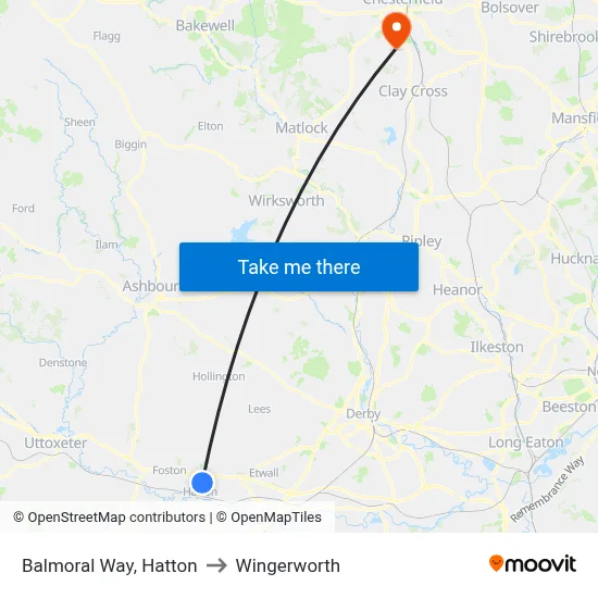 Balmoral Way, Hatton to Wingerworth map