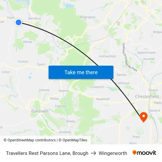 Travellers Rest Parsons Lane, Brough to Wingerworth map