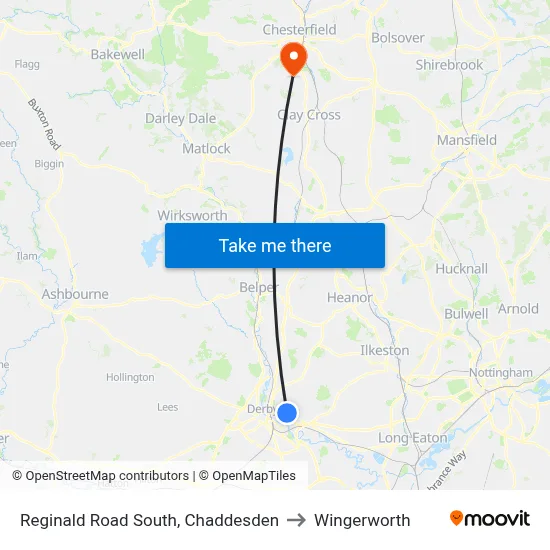 Reginald Road South, Chaddesden to Wingerworth map
