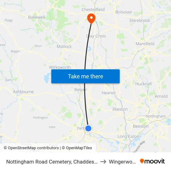 Nottingham Road Cemetery, Chaddesden to Wingerworth map