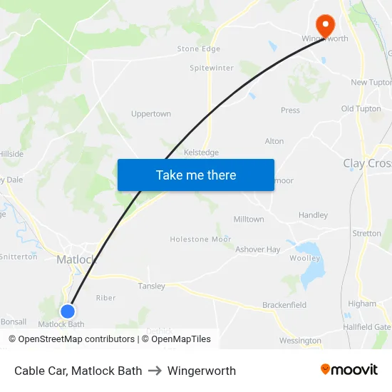 Cable Car, Matlock Bath to Wingerworth map