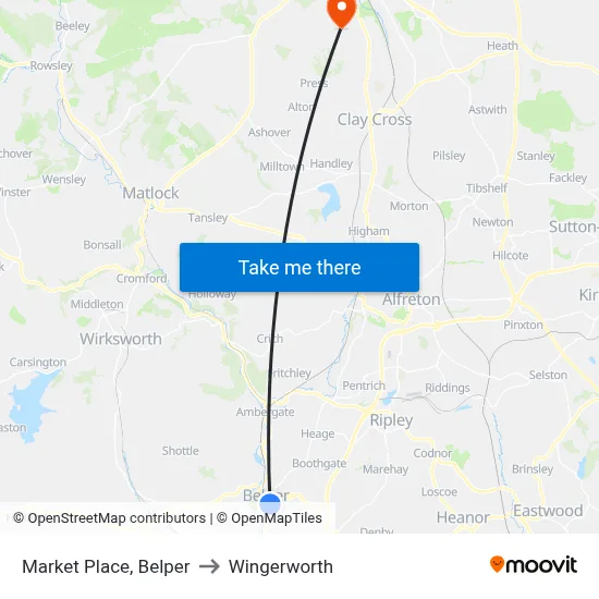 Market Place, Belper to Wingerworth map