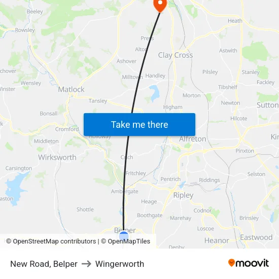 New Road, Belper to Wingerworth map