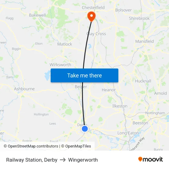 Railway Station, Derby to Wingerworth map