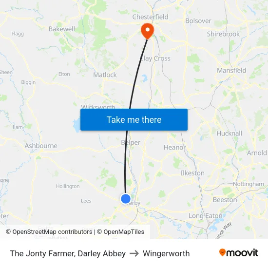 The Jonty Farmer, Darley Abbey to Wingerworth map