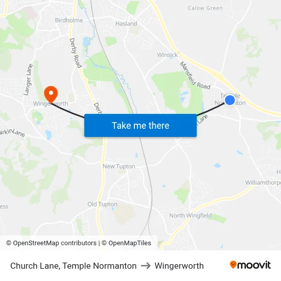 Church Lane, Temple Normanton to Wingerworth map