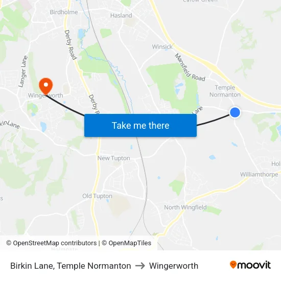 Birkin Lane, Temple Normanton to Wingerworth map