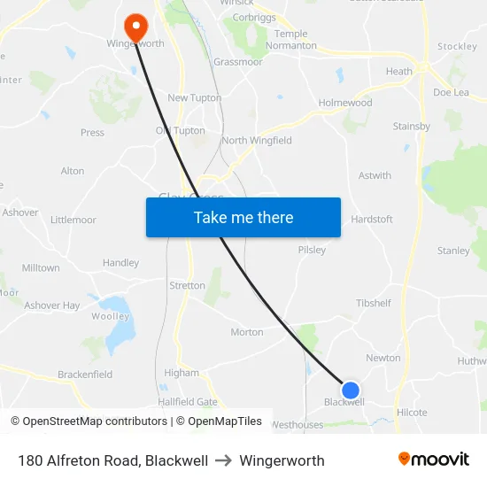 180 Alfreton Road, Blackwell to Wingerworth map