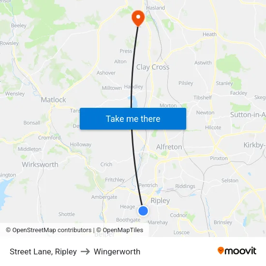 Street Lane, Ripley to Wingerworth map