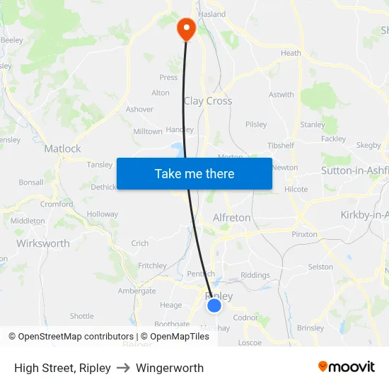 High Street, Ripley to Wingerworth map