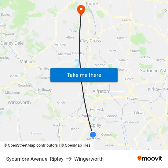 Sycamore Avenue, Ripley to Wingerworth map