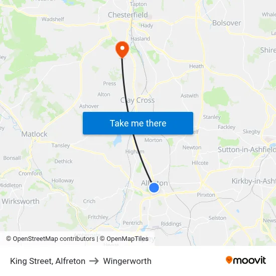 King Street, Alfreton to Wingerworth map