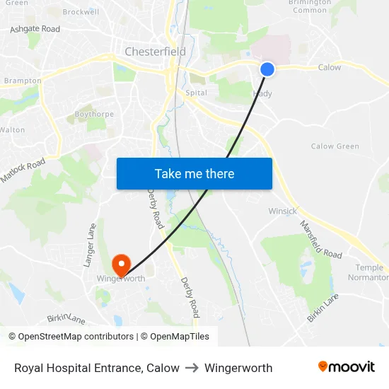 Royal Hospital Entrance, Calow to Wingerworth map