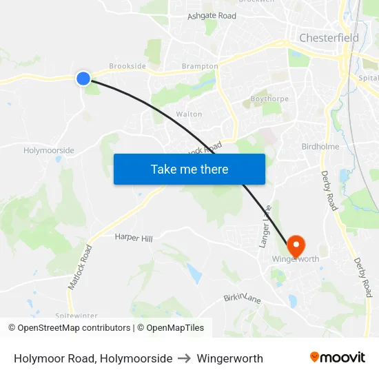 Holymoor Road, Holymoorside to Wingerworth map