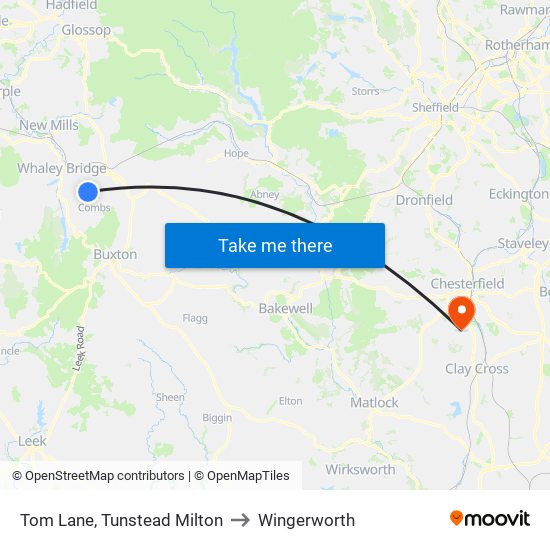 Tom Lane, Tunstead Milton to Wingerworth map