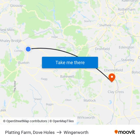 Platting Farm, Dove Holes to Wingerworth map