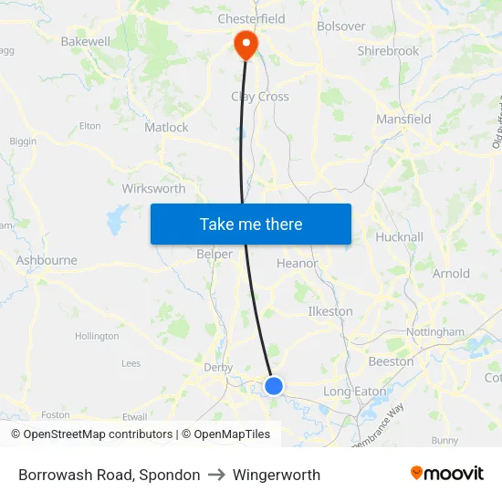 Borrowash Road, Spondon to Wingerworth map