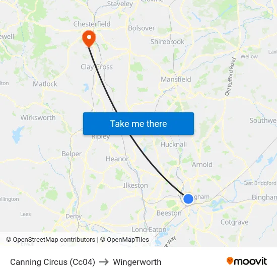 Canning Circus (Cc04) to Wingerworth map