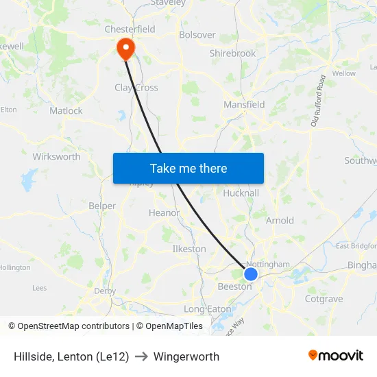 Hillside, Lenton (Le12) to Wingerworth map