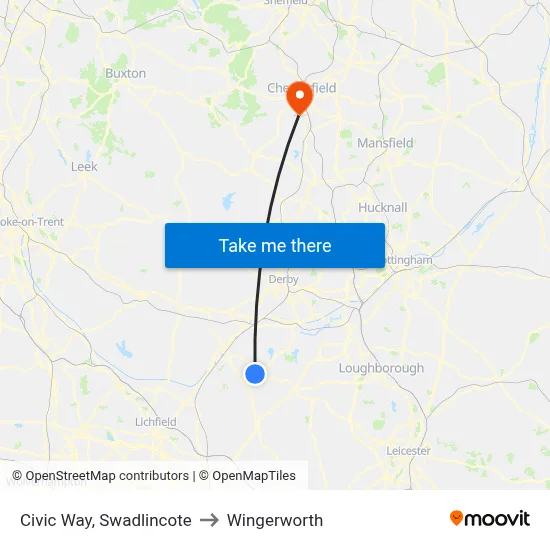 Civic Way, Swadlincote to Wingerworth map