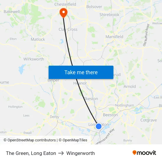 The Green, Long Eaton to Wingerworth map