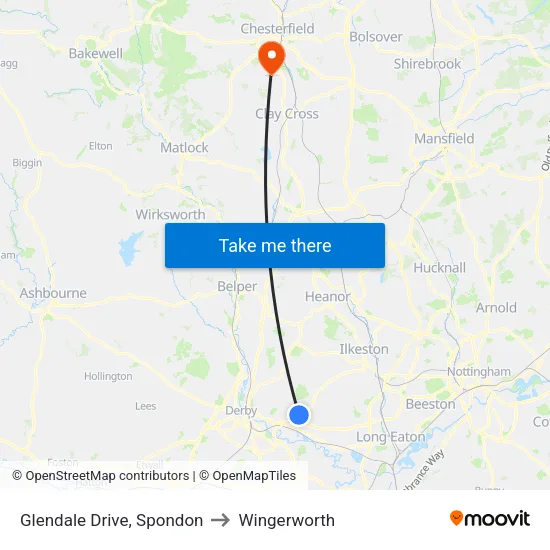 Glendale Drive, Spondon to Wingerworth map