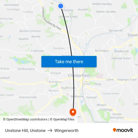 Unstone Hill, Unstone to Wingerworth map