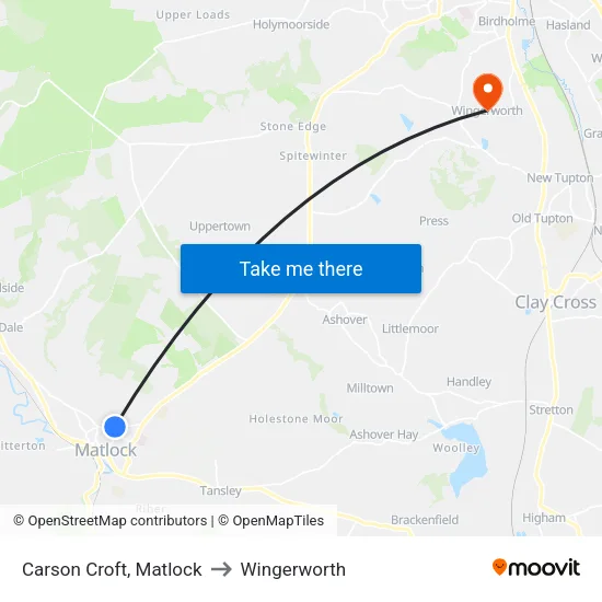 Carson Croft, Matlock to Wingerworth map