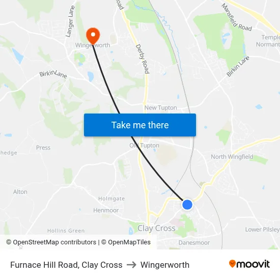 Furnace Hill Road, Clay Cross to Wingerworth map